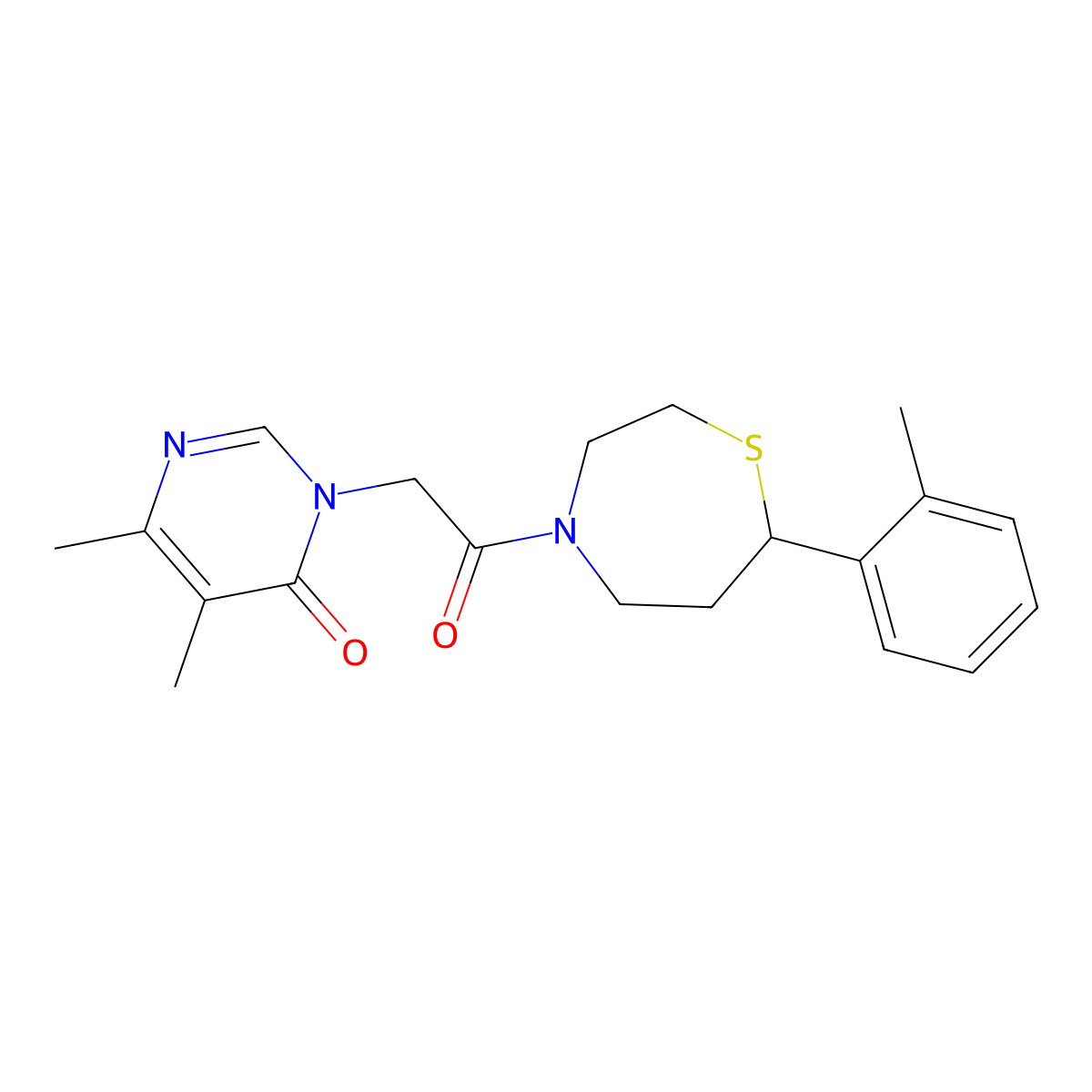 5,6-dimethyl-3-(2-oxo-2-(7-(o-tolyl)-1,4-thiazepan-4-yl)ethyl)pyrimidin-4(3H)-one molecular structure, CAS 1705099-92-8