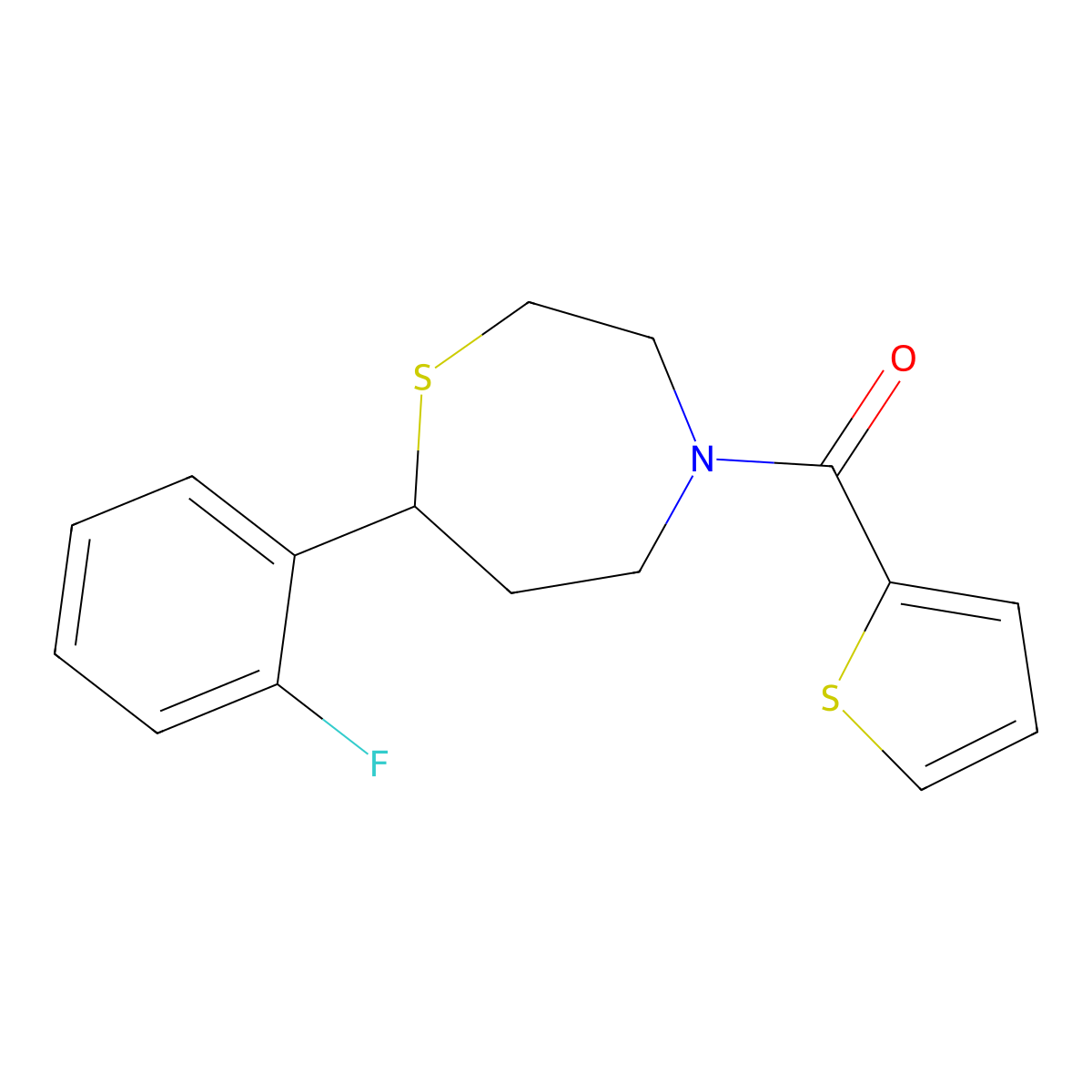 (7-(2-Fluorophenyl)-1,4-thiazepan-4-yl)(thiophen-2-yl)methanone molecular structure, CAS 1705100-60-2