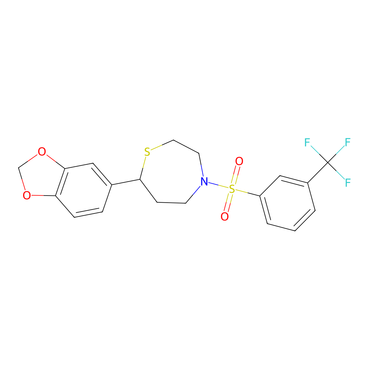 7-(Benzo[d][1,3]dioxol-5-yl)-4-((3-(trifluoromethyl)phenyl)sulfonyl)-1,4-thiazepane molecular structure, CAS 1705101-32-1