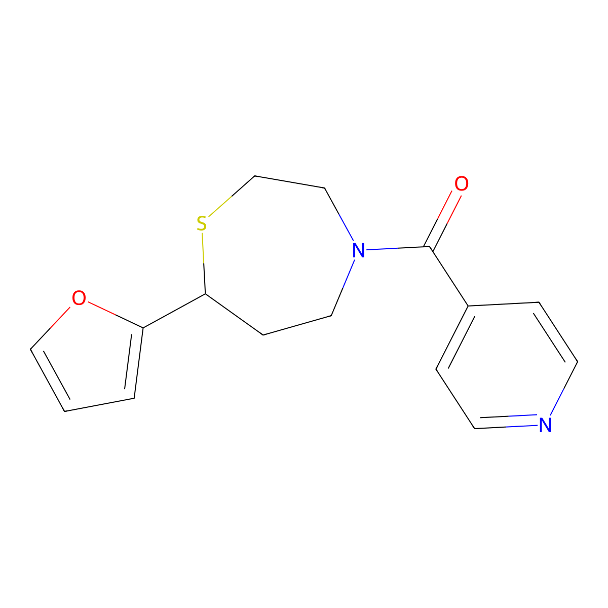(7-(Furan-2-yl)-1,4-thiazepan-4-yl)(pyridin-4-yl)methanone molecular structure, CAS 1705101-33-2