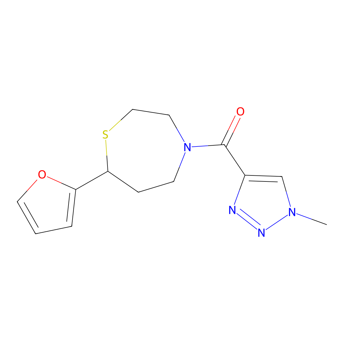 (7-(furan-2-yl)-1,4-thiazepan-4-yl)(1-methyl-1H-1,2,3-triazol-4-yl)methanone molecular structure, CAS 1705101-35-4