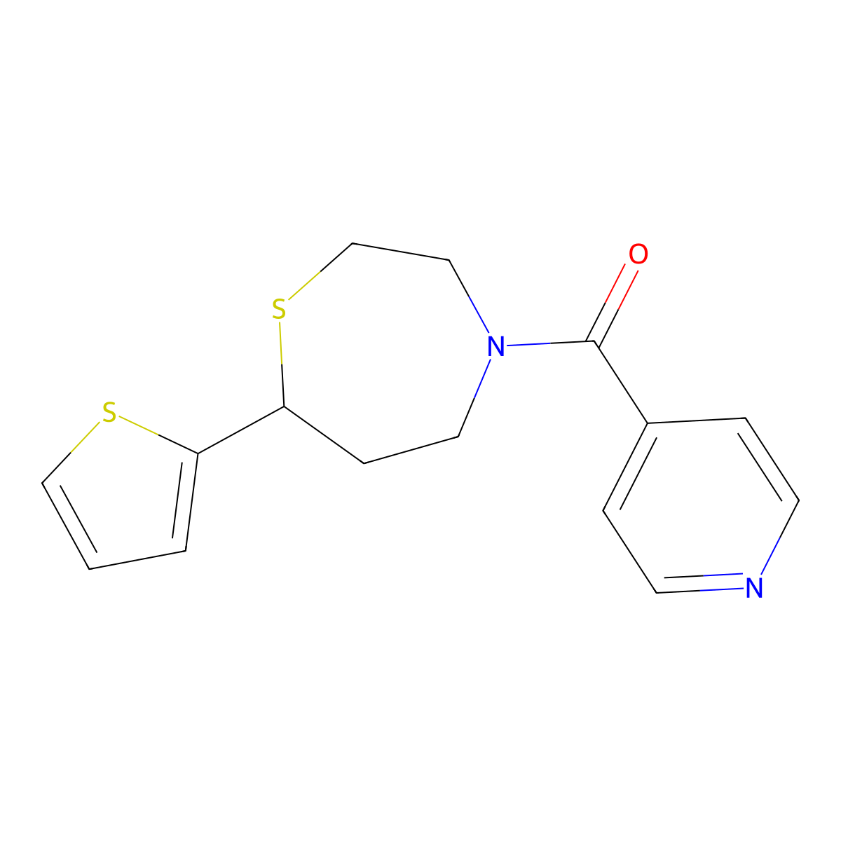 Pyridin-4-yl(7-(thiophen-2-yl)-1,4-thiazepan-4-yl)methanone molecular structure, CAS 1705101-72-9