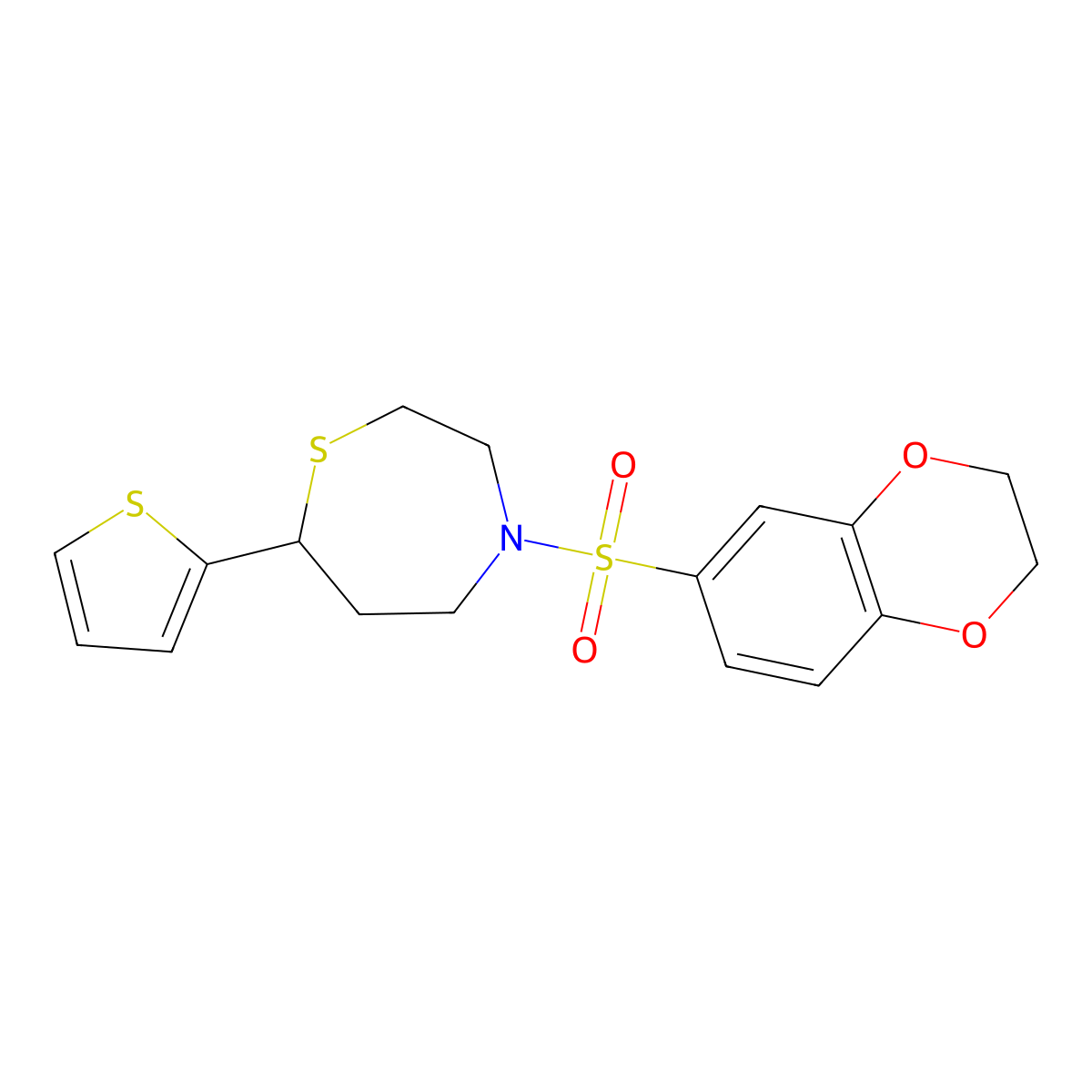 4-((2,3-Dihydrobenzo[b][1,4]dioxin-6-yl)sulfonyl)-7-(thiophen-2-yl)-1,4-thiazepane molecular structure, CAS 1705101-85-4