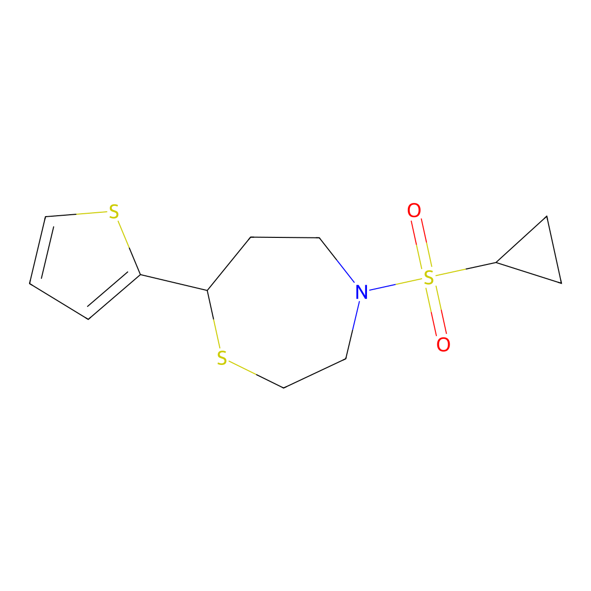 4-(Cyclopropylsulfonyl)-7-(thiophen-2-yl)-1,4-thiazepane molecular structure, CAS 1705102-01-7