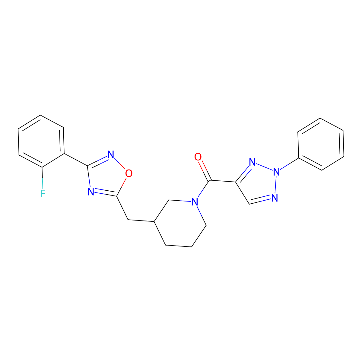 (3-((3-(2-fluorophenyl)-1,2,4-oxadiazol-5-yl)methyl)piperidin-1-yl)(2-phenyl-2H-1,2,3-triazol-4-yl)methanone molecular structure, CAS 1705102-25-5