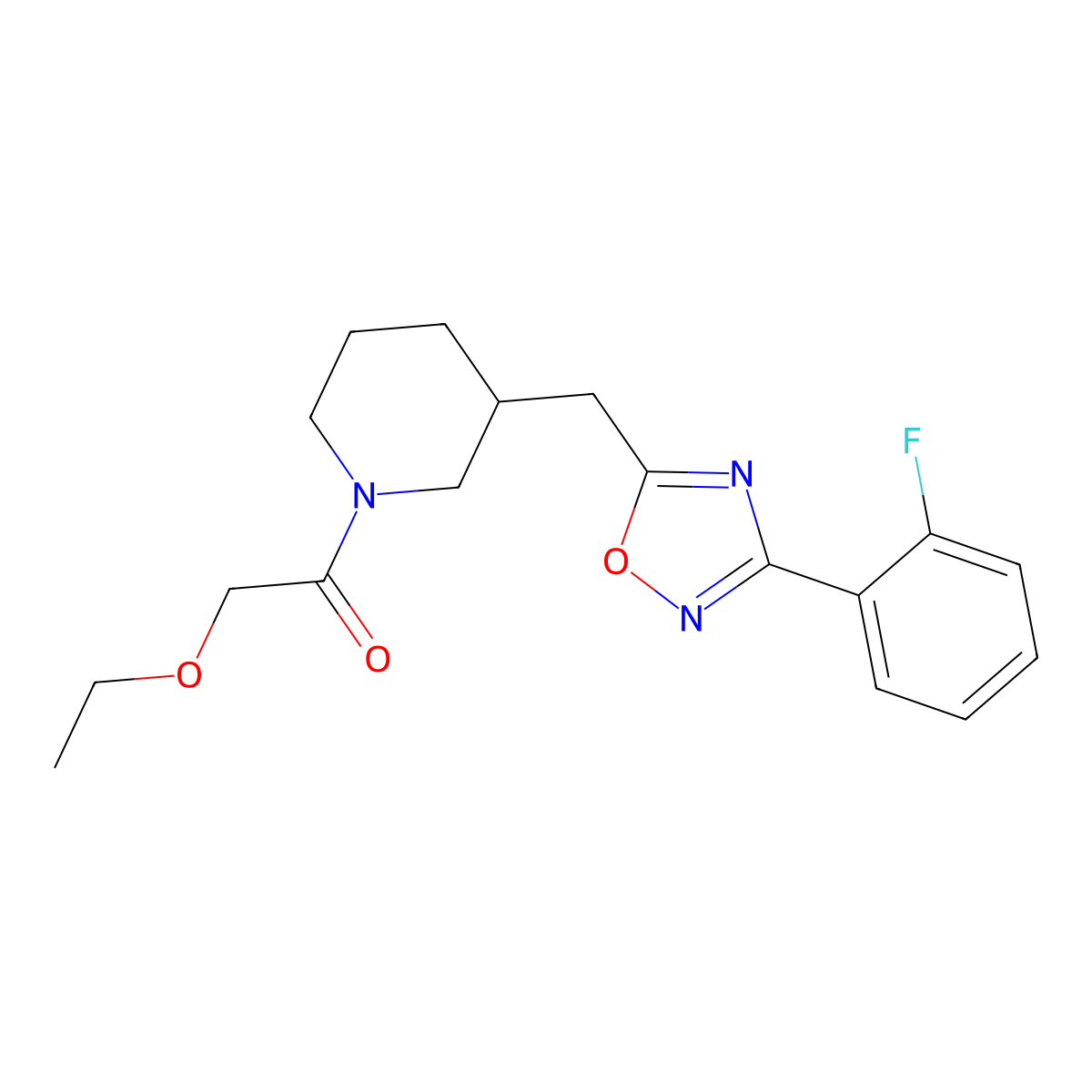 2-Ethoxy-1-(3-((3-(2-fluorophenyl)-1,2,4-oxadiazol-5-yl)methyl)piperidin-1-yl)ethanone molecular structure, CAS 1705102-47-1