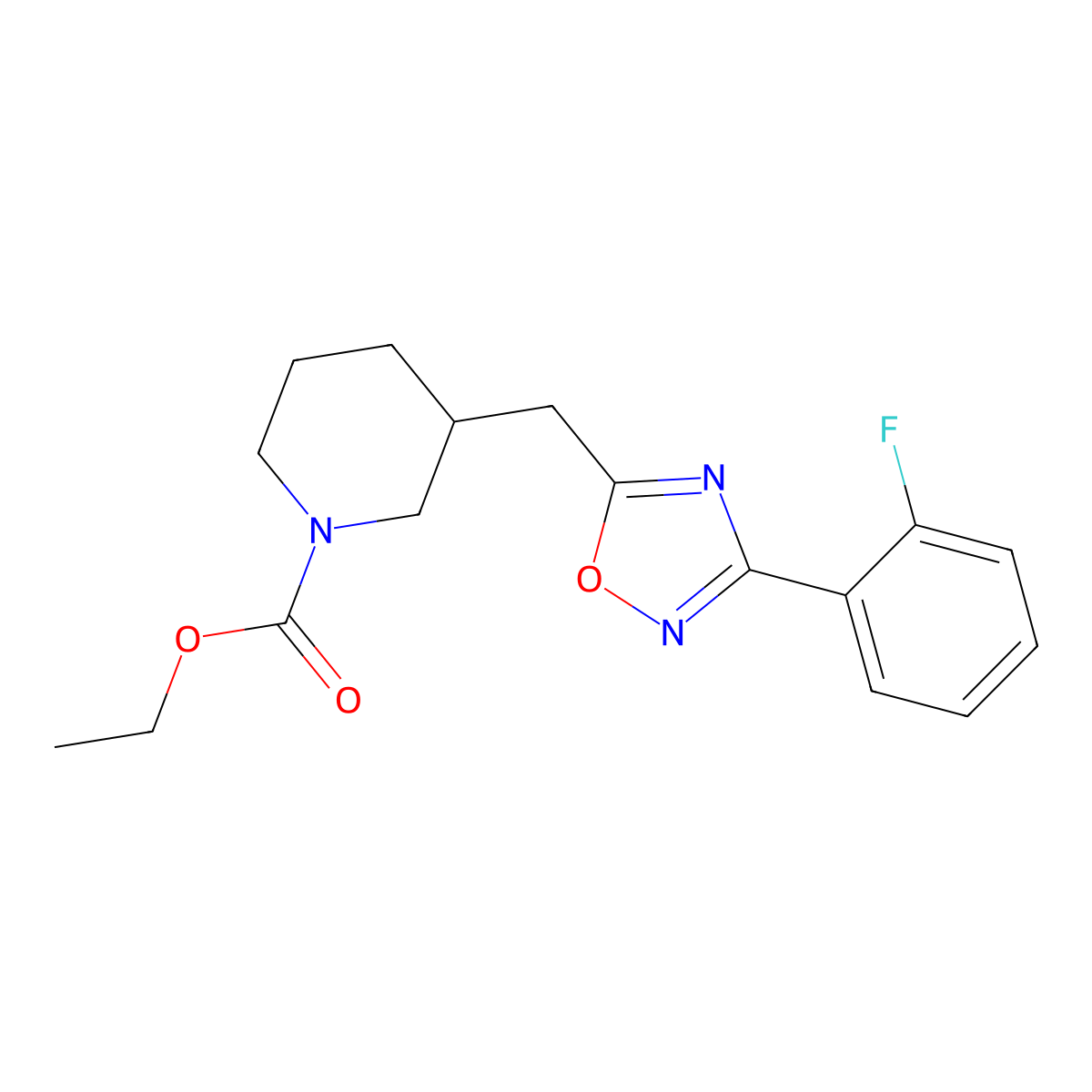 Ethyl 3-((3-(2-fluorophenyl)-1,2,4-oxadiazol-5-yl)methyl)piperidine-1-carboxylate molecular structure, CAS 1705102-68-6