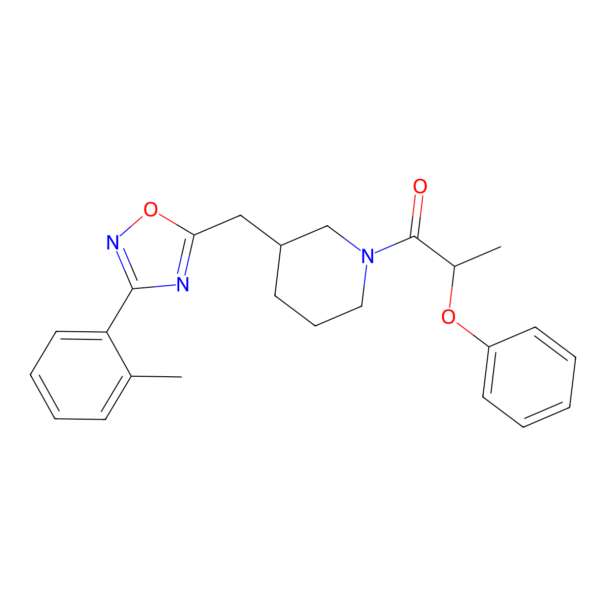 2-Phenoxy-1-(3-((3-(o-tolyl)-1,2,4-oxadiazol-5-yl)methyl)piperidin-1-yl)propan-1-one molecular structure, CAS 1705103-34-9