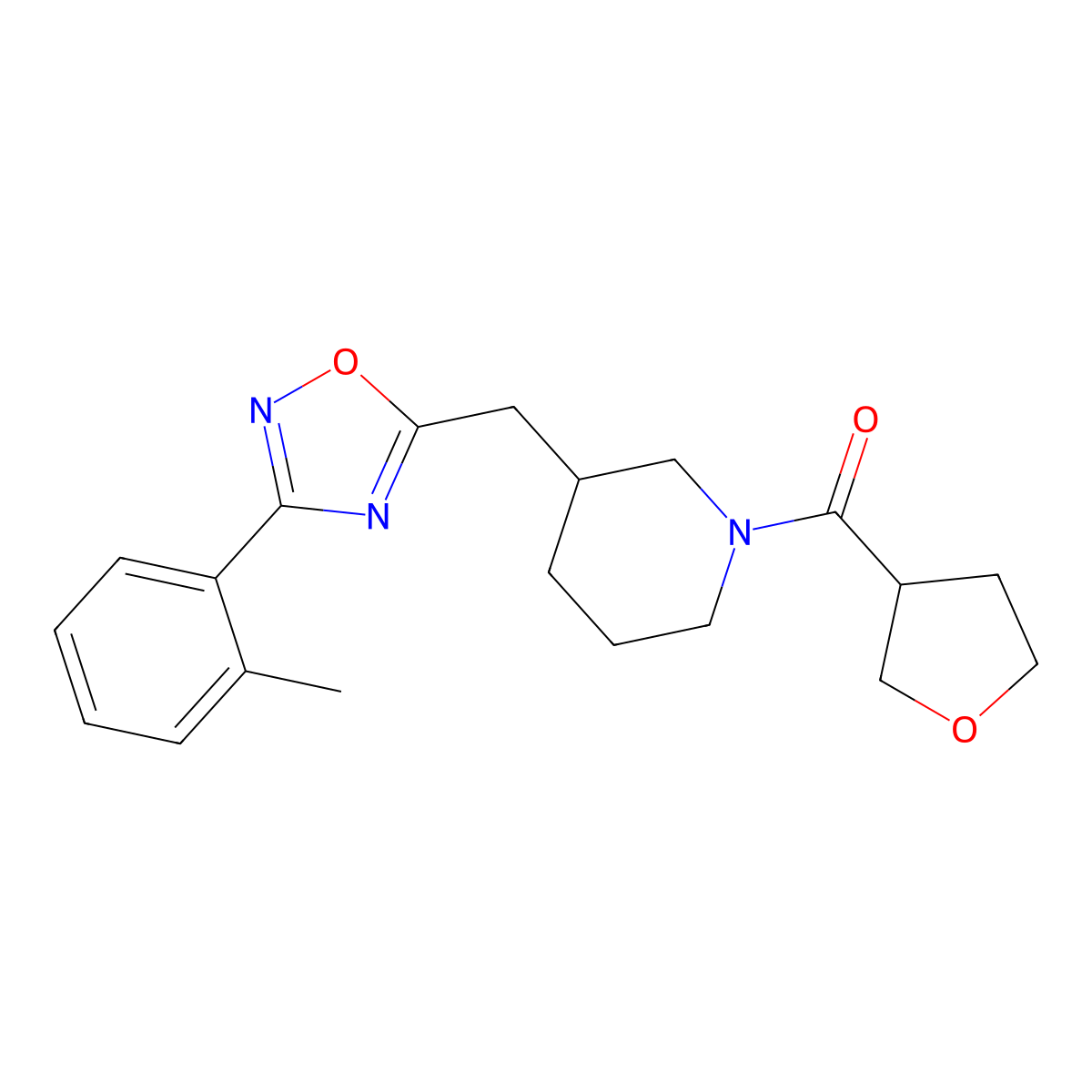 (Tetrahydrofuran-3-yl)(3-((3-(o-tolyl)-1,2,4-oxadiazol-5-yl)methyl)piperidin-1-yl)methanone molecular structure, CAS 1705103-93-0