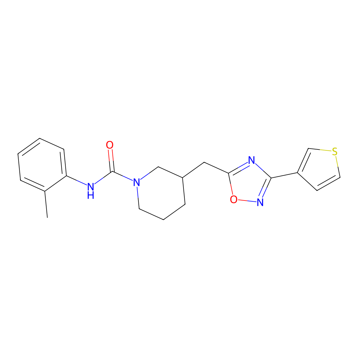 3-((3-(thiophen-3-yl)-1,2,4-oxadiazol-5-yl)methyl)-N-(o-tolyl)piperidine-1-carboxamide molecular structure, CAS 1705104-27-3