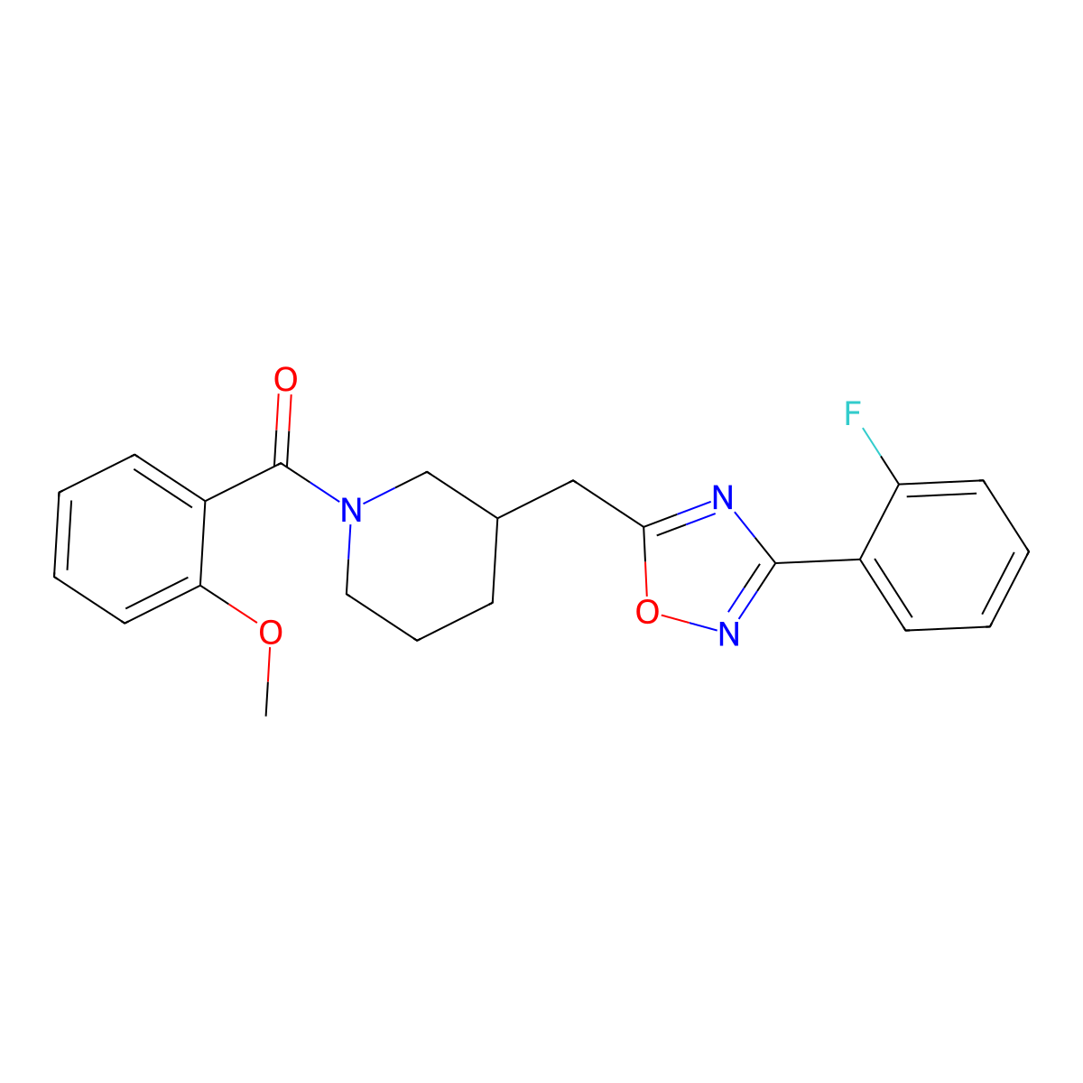 (3-((3-(2-Fluorophenyl)-1,2,4-oxadiazol-5-yl)methyl)piperidin-1-yl)(2-methoxyphenyl)methanone molecular structure, CAS 1705105-87-8