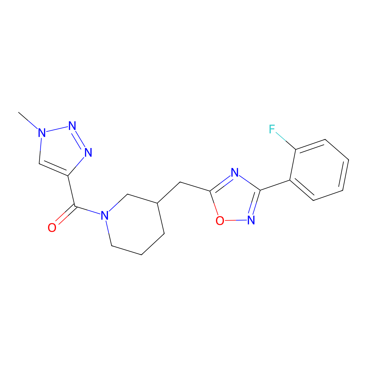 (3-((3-(2-fluorophenyl)-1,2,4-oxadiazol-5-yl)methyl)piperidin-1-yl)(1-methyl-1H-1,2,3-triazol-4-yl)methanone molecular structure, CAS 1705106-01-9