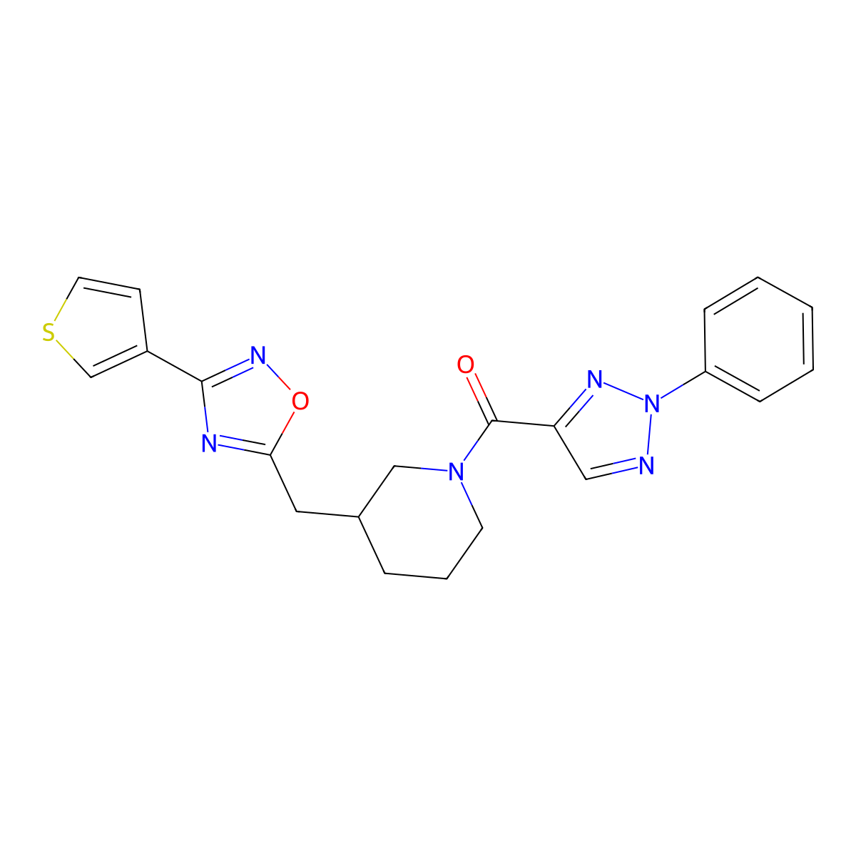 (2-phenyl-2H-1,2,3-triazol-4-yl)(3-((3-(thiophen-3-yl)-1,2,4-oxadiazol-5-yl)methyl)piperidin-1-yl)methanone molecular structure, CAS 1705106-41-7