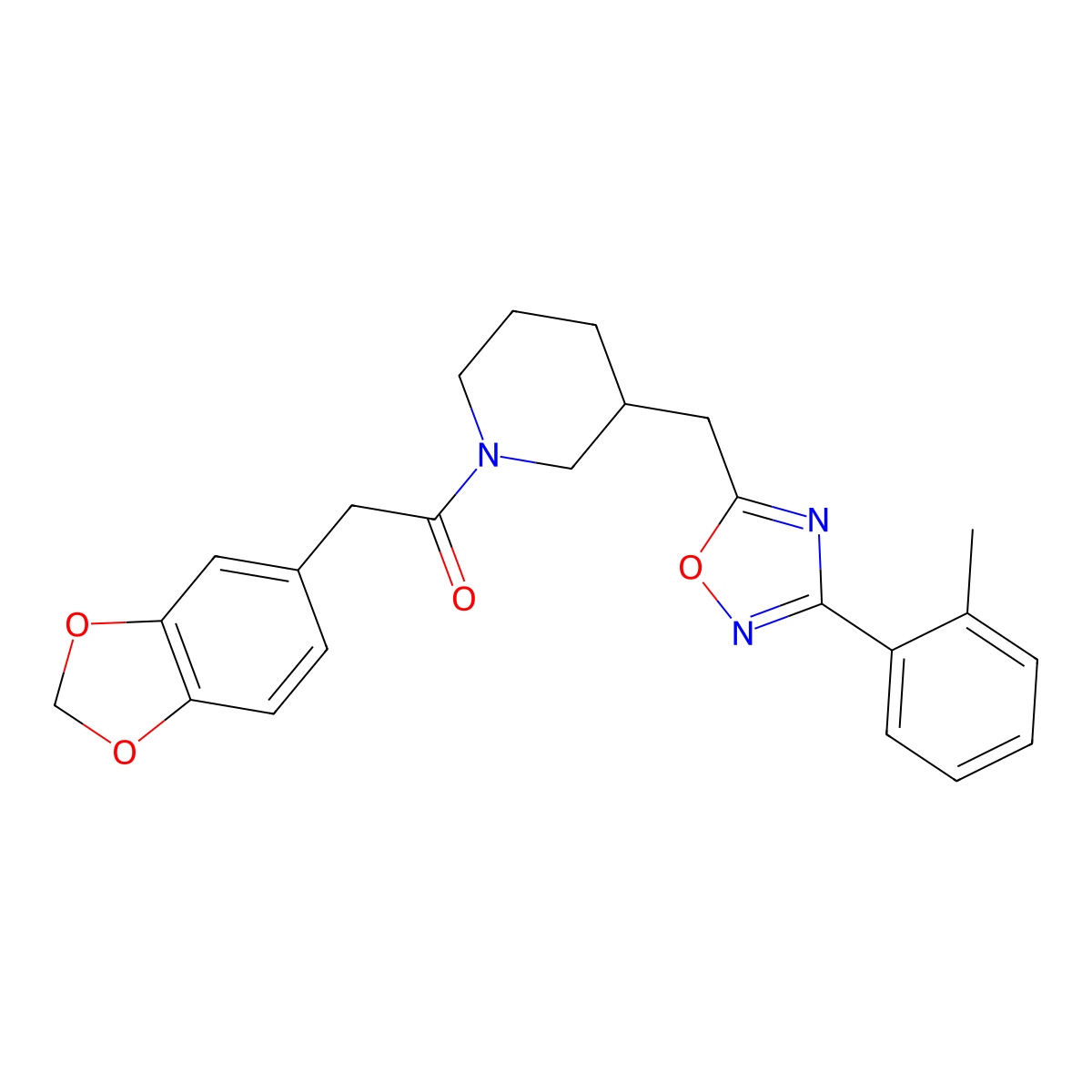 2-(Benzo[d][1,3]dioxol-5-yl)-1-(3-((3-(o-tolyl)-1,2,4-oxadiazol-5-yl)methyl)piperidin-1-yl)ethanone molecular structure, CAS 1705109-72-3