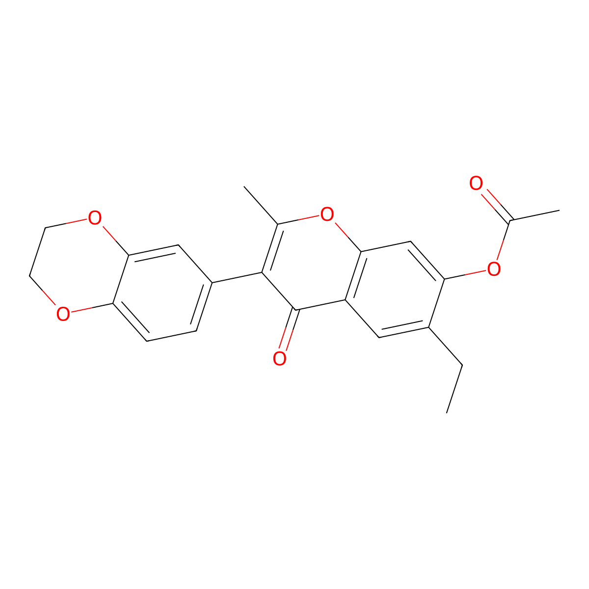 3-(2,3-dihydrobenzo[b][1,4]dioxin-6-yl)-6-ethyl-2-methyl-4-oxo-4H-chromen-7-yl acetate molecular structure, CAS 170511-28-1