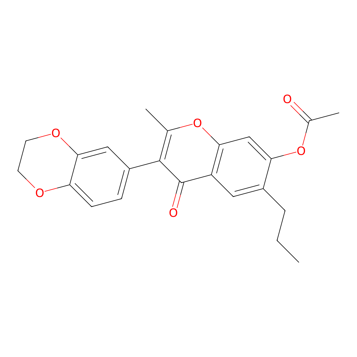 3-(2,3-dihydrobenzo[b][1,4]dioxin-6-yl)-2-methyl-4-oxo-6-propyl-4H-chromen-7-yl acetate molecular structure, CAS 170511-29-2