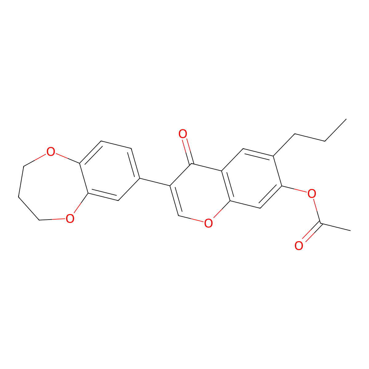 3-(3,4-dihydro-2H-benzo[b][1,4]dioxepin-7-yl)-4-oxo-6-propyl-4H-chromen-7-yl acetate molecular structure, CAS 170511-42-9