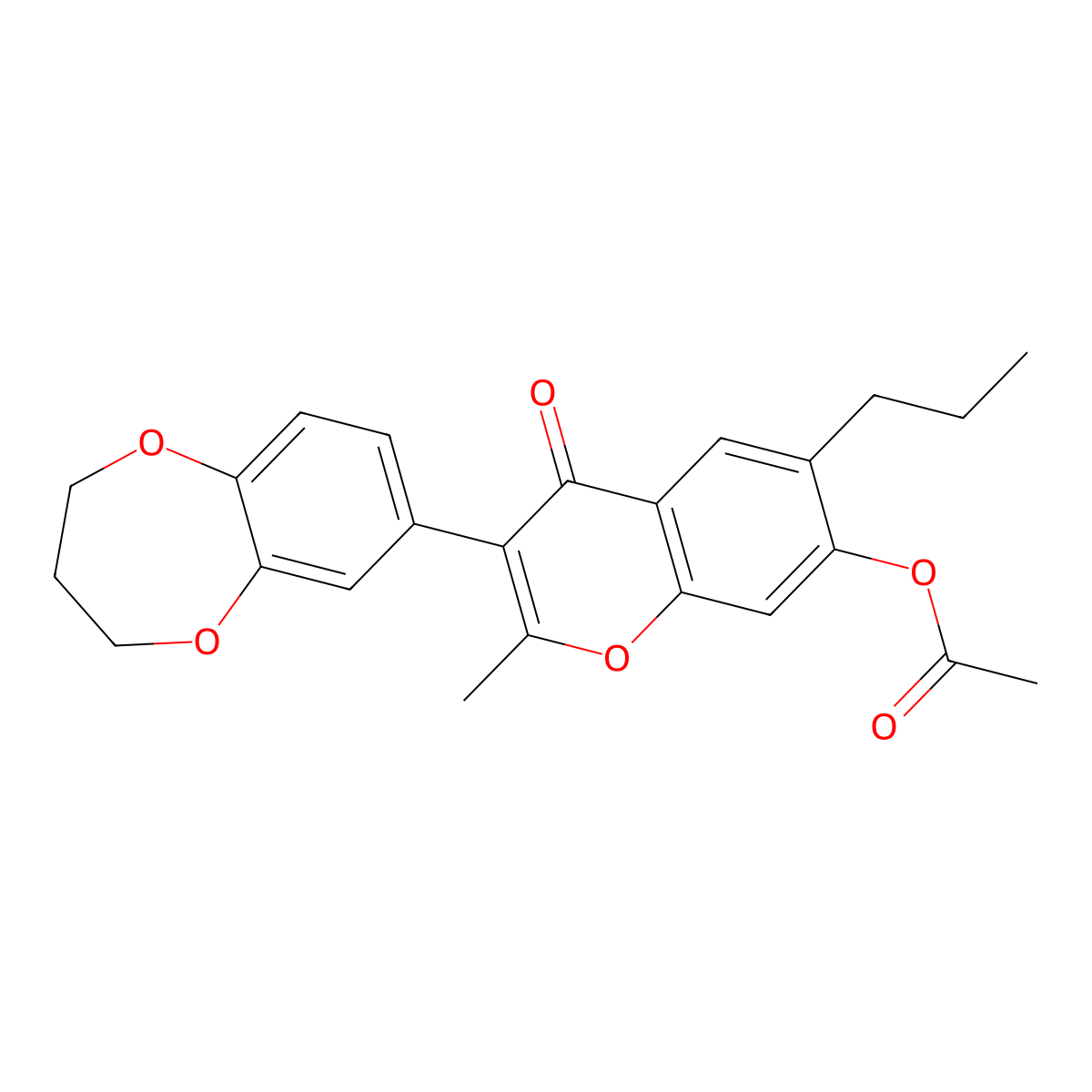 3-(3,4-dihydro-2H-benzo[b][1,4]dioxepin-7-yl)-2-methyl-4-oxo-6-propyl-4H-chromen-7-yl acetate molecular structure, CAS 170511-44-1
