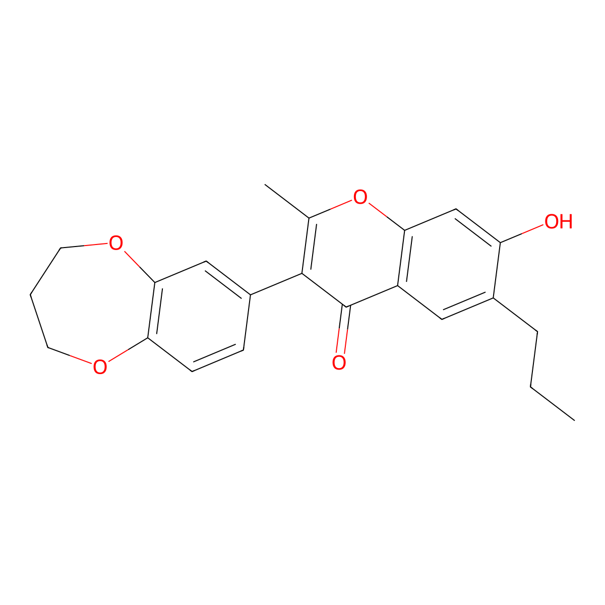3-(3,4-dihydro-2H-1,5-benzodioxepin-7-yl)-7-hydroxy-2-methyl-6-propyl-4H-chromen-4-one molecular structure, CAS 170511-46-3