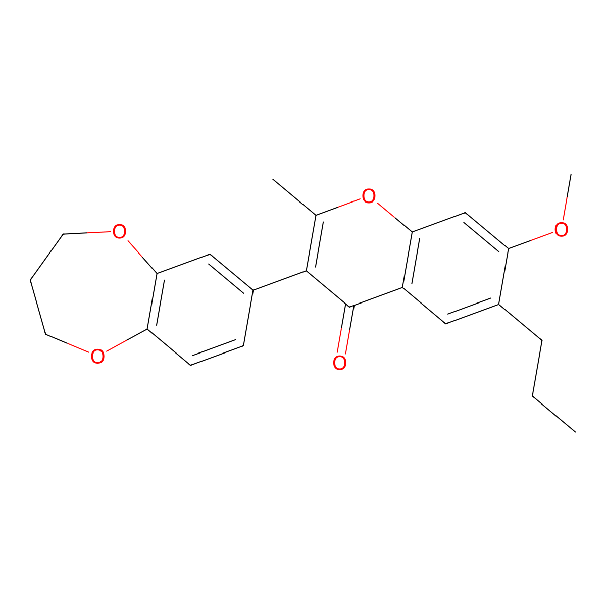 3-(3,4-dihydro-2H-1,5-benzodioxepin-7-yl)-7-methoxy-2-methyl-6-propyl-4H-chromen-4-one molecular structure, CAS 170511-48-5