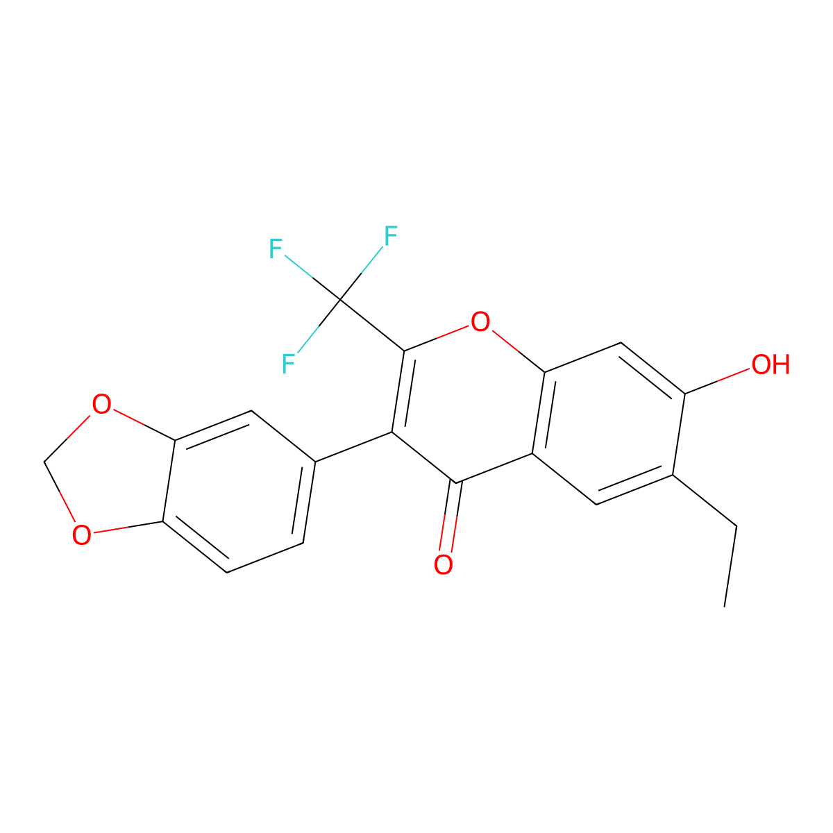 3-(2H-1,3-benzodioxol-5-yl)-6-ethyl-7-hydroxy-2-(trifluoromethyl)-4H-chromen-4-one molecular structure, CAS 170511-49-6