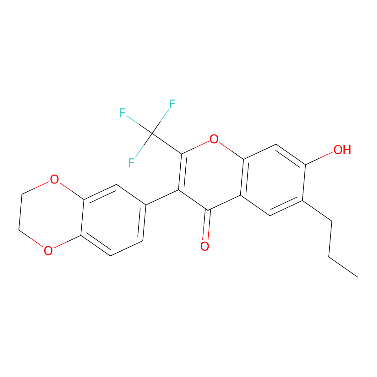 3-(2,3-Dihydro-1,4-benzodioxin-6-yl)-7-hydroxy-6-propyl-2-(trifluoromethyl)chromen-4-one molecular structure, CAS 170511-52-1