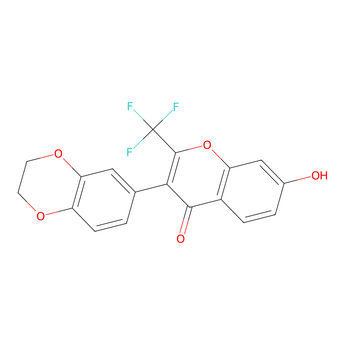 3-(2,3-dihydro-1,4-benzodioxin-6-yl)-7-hydroxy-2-(trifluoromethyl)-4H-chromen-4-one molecular structure, CAS 170511-53-2