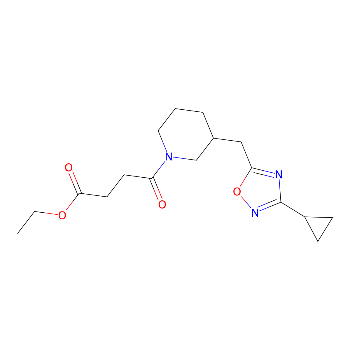 Ethyl 4-(3-((3-cyclopropyl-1,2,4-oxadiazol-5-yl)methyl)piperidin-1-yl)-4-oxobutanoate molecular structure, CAS 1705127-14-5