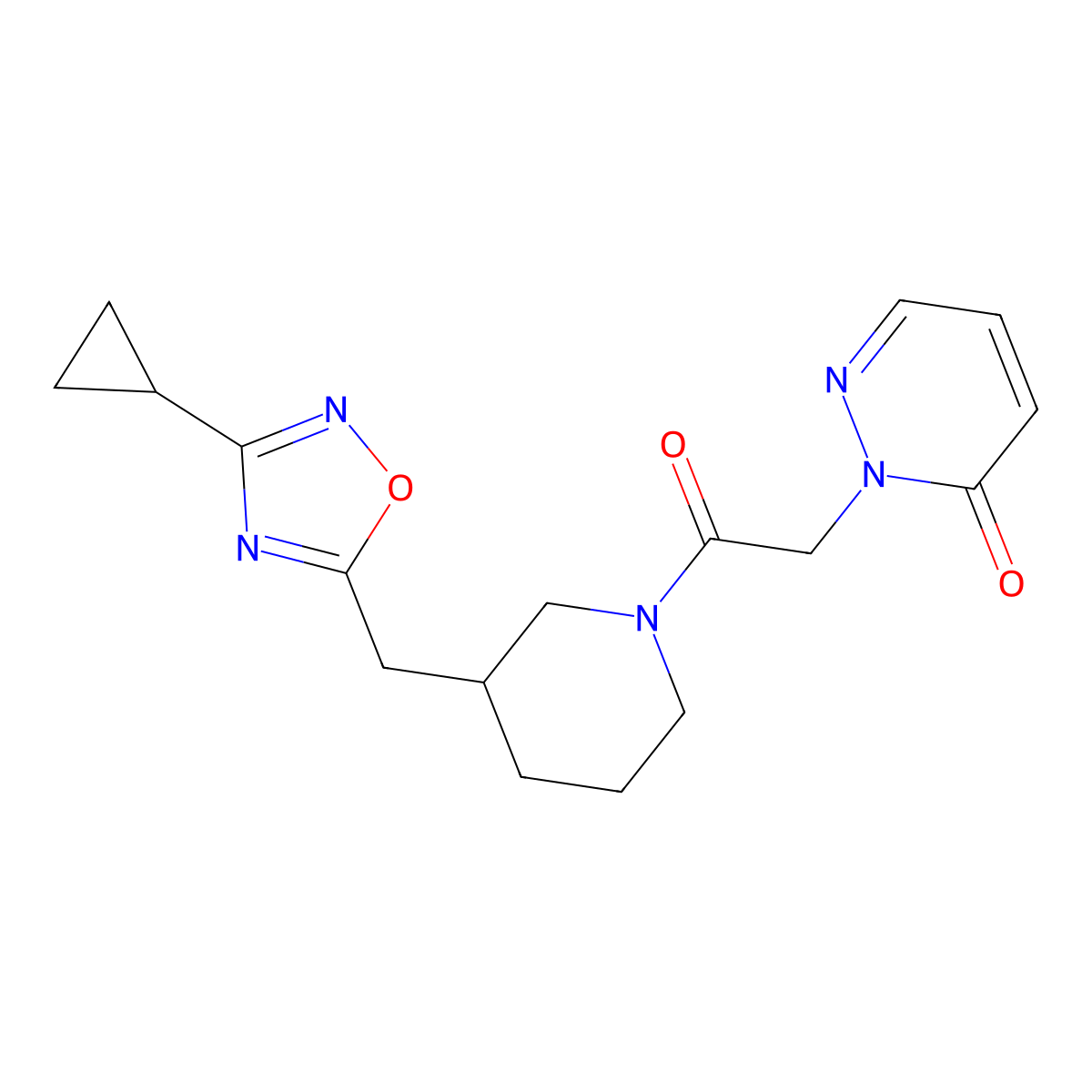 2-(2-(3-((3-cyclopropyl-1,2,4-oxadiazol-5-yl)methyl)piperidin-1-yl)-2-oxoethyl)pyridazin-3(2H)-one molecular structure, CAS 1705128-14-8