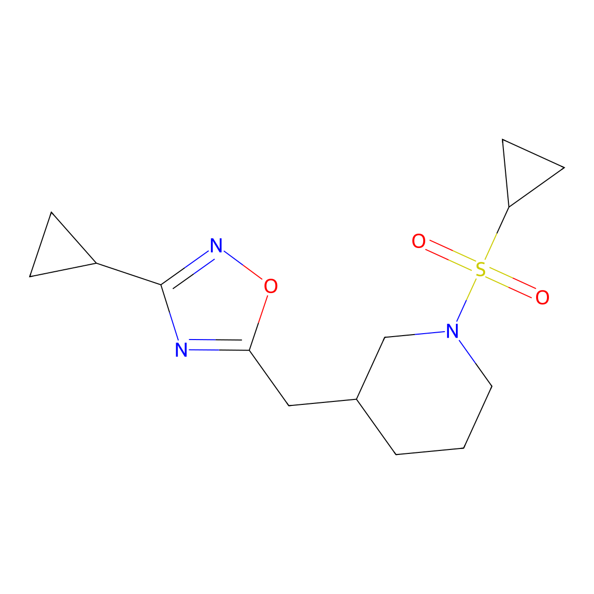 3-Cyclopropyl-5-((1-(cyclopropylsulfonyl)piperidin-3-yl)methyl)-1,2,4-oxadiazole molecular structure, CAS 1705128-71-7