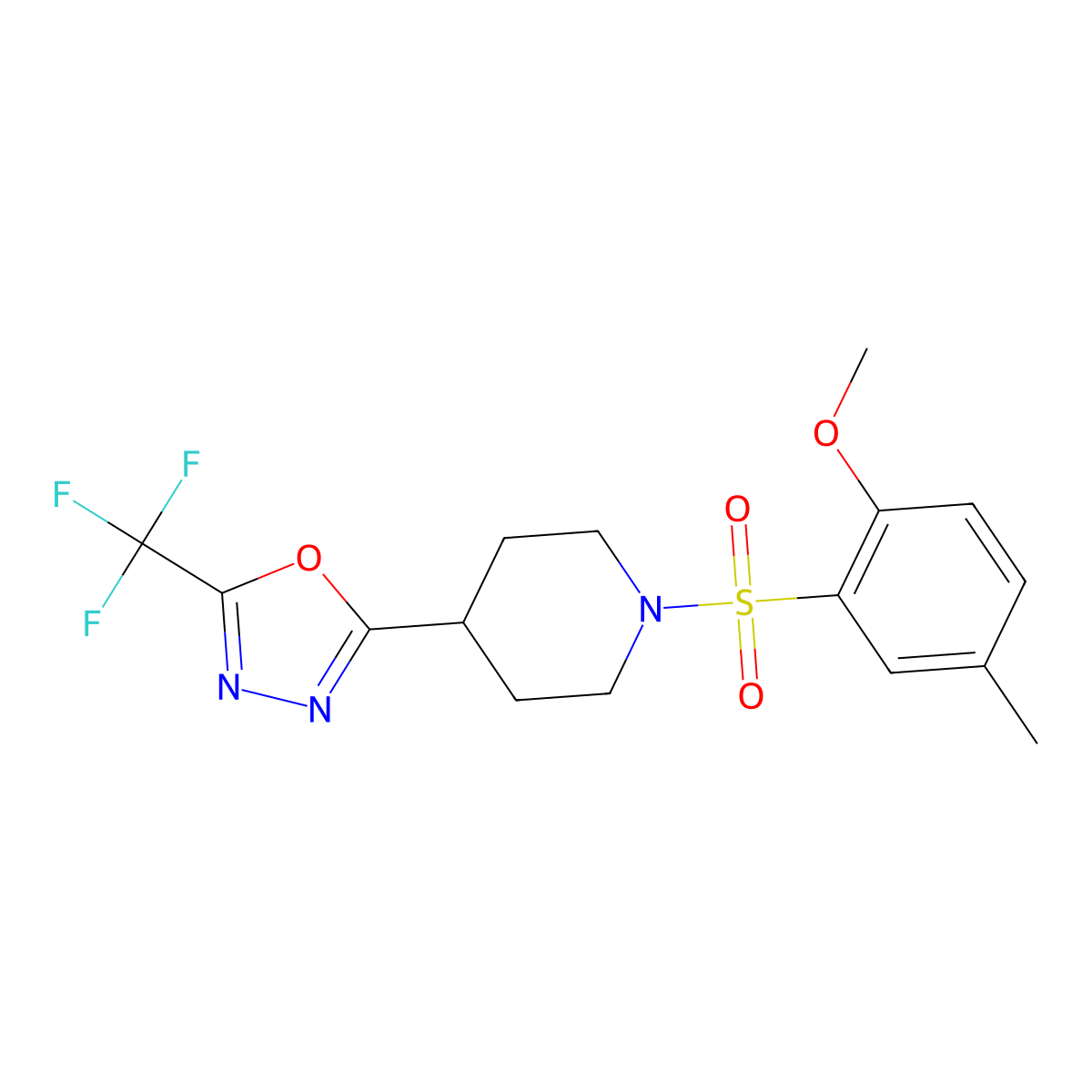 1-(2-Methoxy-5-methylbenzenesulfonyl)-4-[5-(trifluoromethyl)-1,3,4-oxadiazol-2-yl]piperidine molecular structure, CAS 1705135-04-1