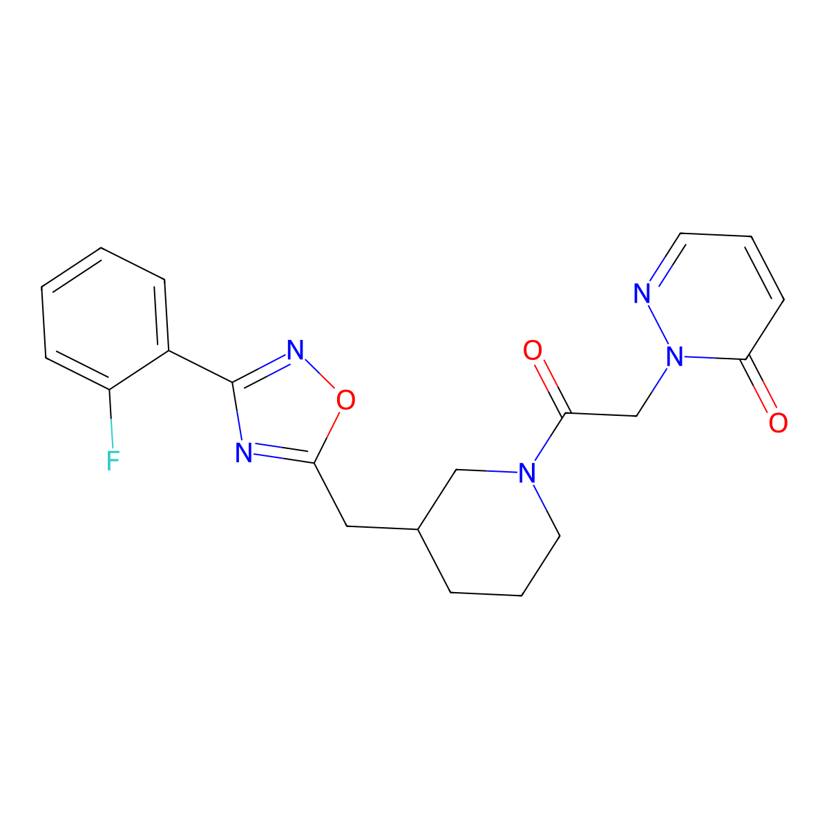 2-(2-(3-((3-(2-fluorophenyl)-1,2,4-oxadiazol-5-yl)methyl)piperidin-1-yl)-2-oxoethyl)pyridazin-3(2H)-one molecular structure, CAS 1705135-14-3