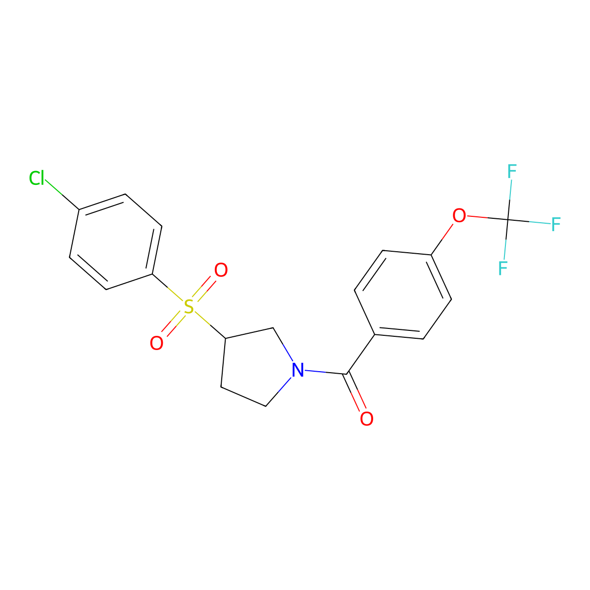 (3-((4-Chlorophenyl)sulfonyl)pyrrolidin-1-yl)(4-(trifluoromethoxy)phenyl)methanone molecular structure, CAS 1705145-81-8