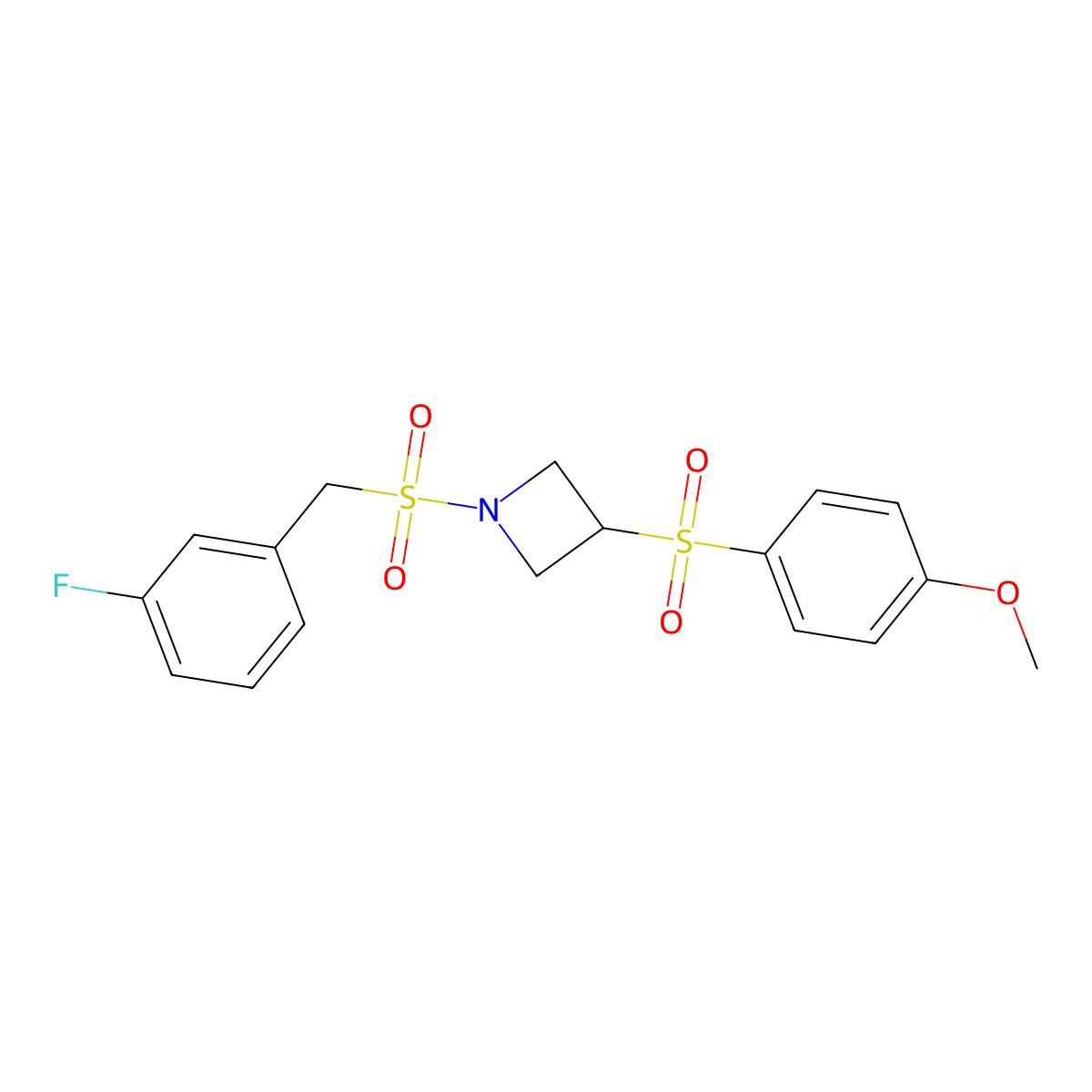 1-((3-Fluorobenzyl)sulfonyl)-3-((4-methoxyphenyl)sulfonyl)azetidine molecular structure, CAS 1705148-70-4