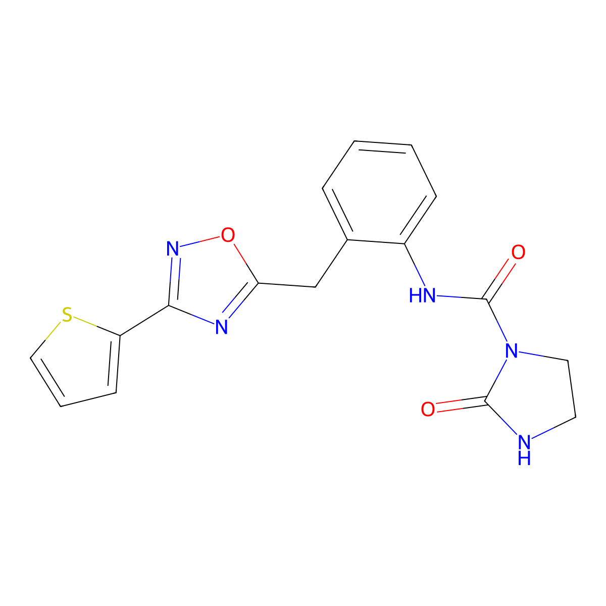 2-oxo-N-(2-{[3-(thiophen-2-yl)-1,2,4-oxadiazol-5-yl]methyl}phenyl)imidazolidine-1-carboxamide molecular structure, CAS 1705153-86-1