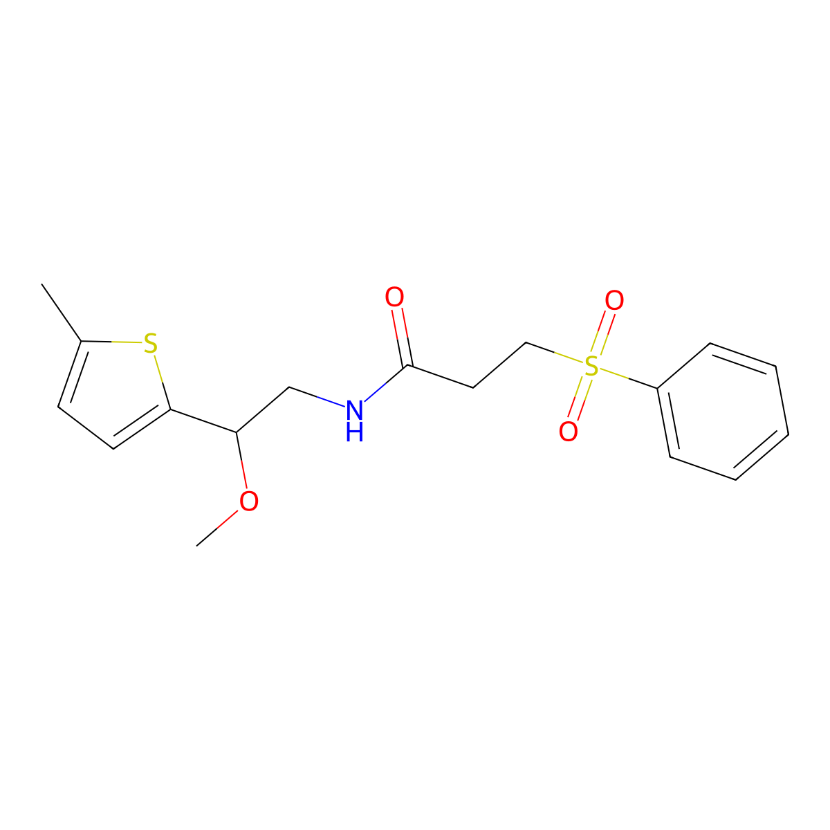 N-(2-methoxy-2-(5-methylthiophen-2-yl)ethyl)-3-(phenylsulfonyl)propanamide molecular structure, CAS 1705160-15-1
