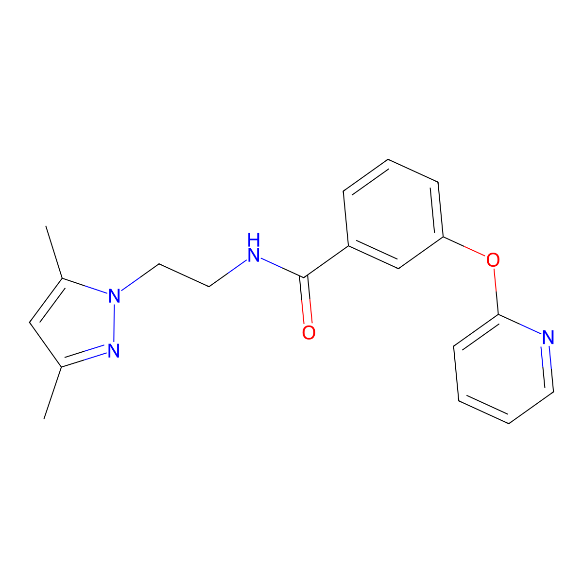 N-[2-(3,5-dimethyl-1H-pyrazol-1-yl)ethyl]-3-(pyridin-2-yloxy)benzamide molecular structure, CAS 1705160-99-1