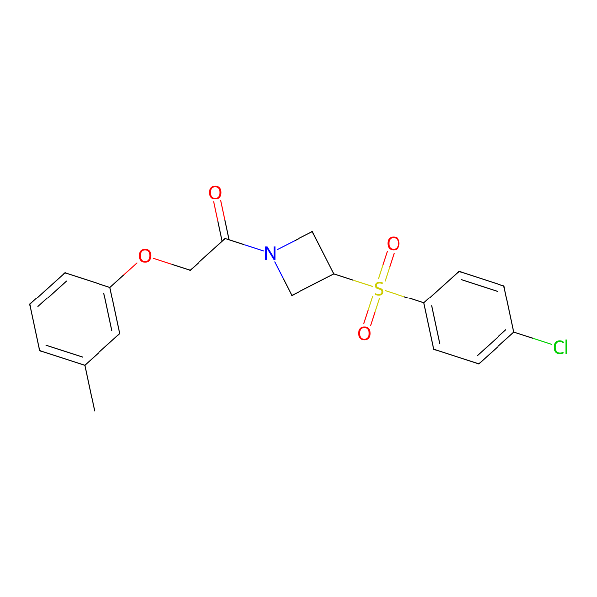 1-(3-((4-Chlorophenyl)sulfonyl)azetidin-1-yl)-2-(m-tolyloxy)ethanone molecular structure, CAS 1705167-97-0