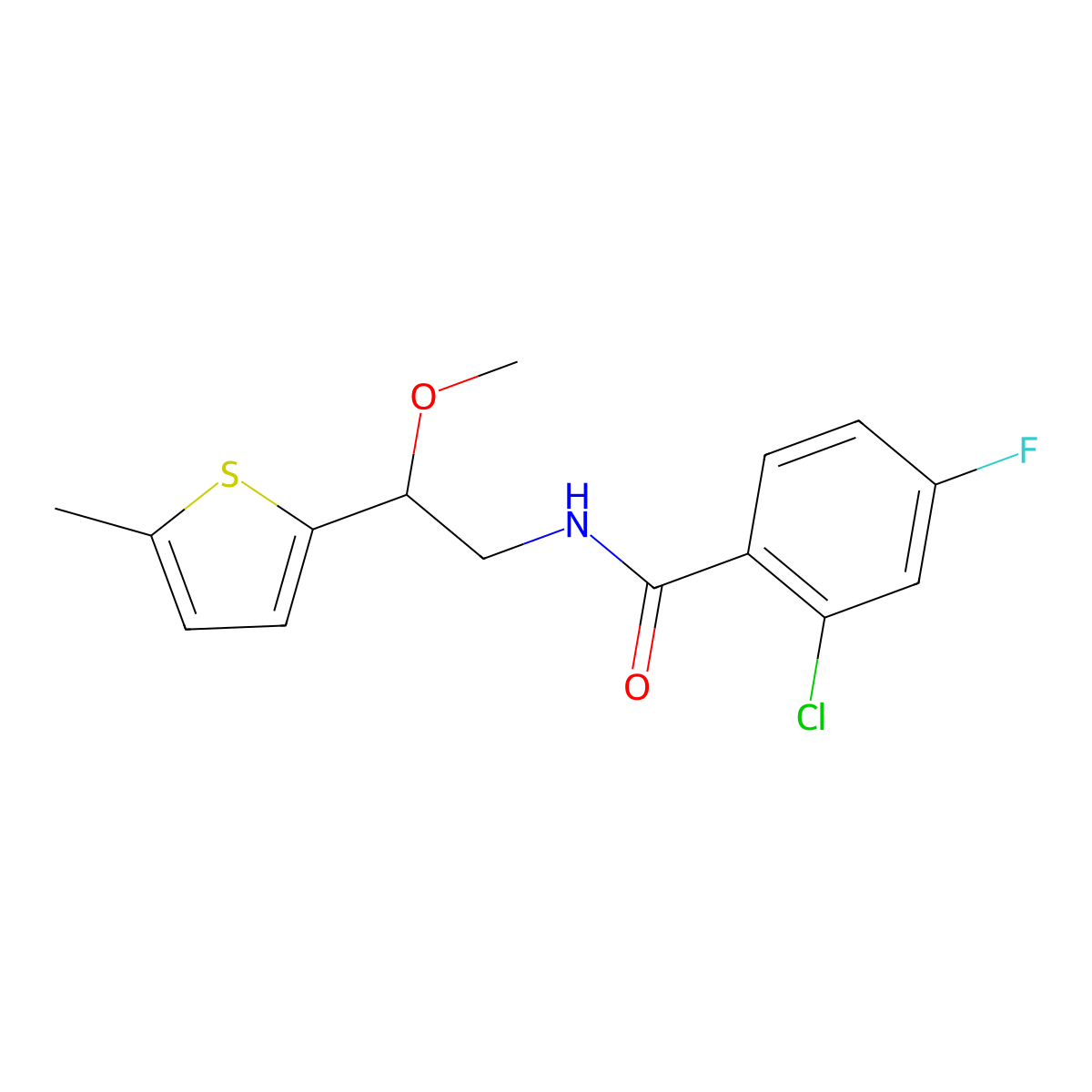2-chloro-4-fluoro-N-[2-methoxy-2-(5-methylthiophen-2-yl)ethyl]benzamide molecular structure, CAS 1705169-39-6