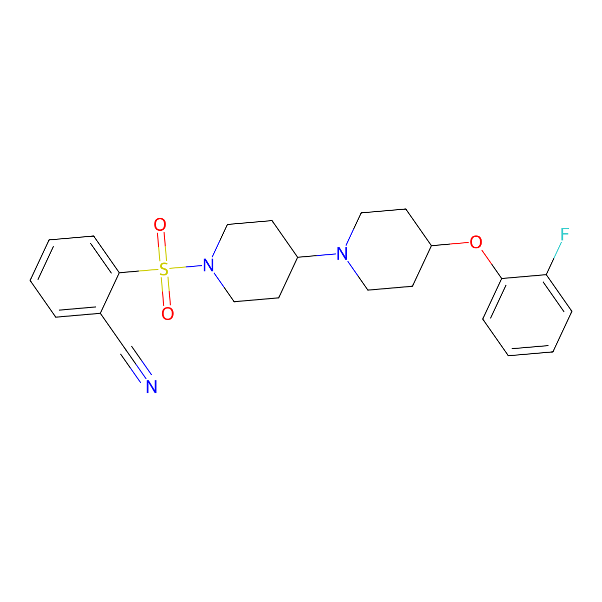 2-((4-(2-Fluorophenoxy)-[1,4'-bipiperidin]-1'-yl)sulfonyl)benzonitrile molecular structure, CAS 1705182-91-7