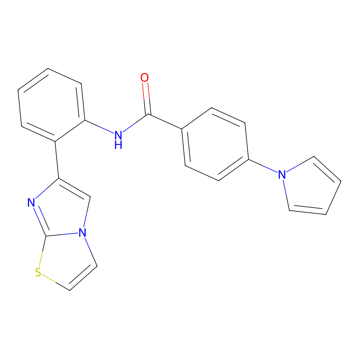 N-(2-(imidazo[2,1-b]thiazol-6-yl)phenyl)-4-(1H-pyrrol-1-yl)benzamide molecular structure, CAS 1705187-20-7