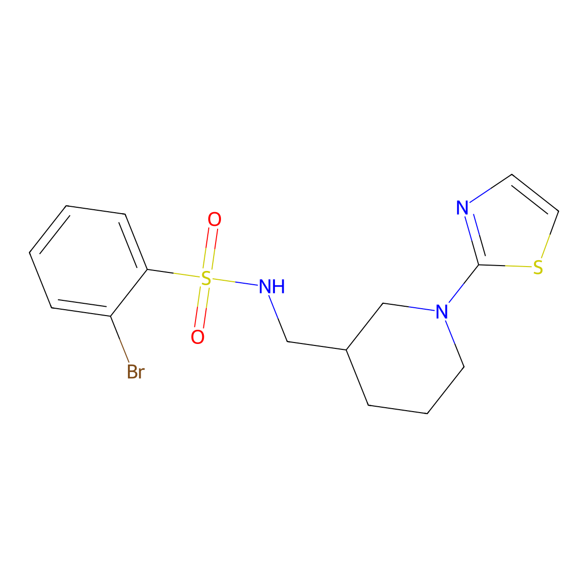 2-bromo-N-((1-(thiazol-2-yl)piperidin-3-yl)methyl)benzenesulfonamide molecular structure, CAS 1705187-39-8
