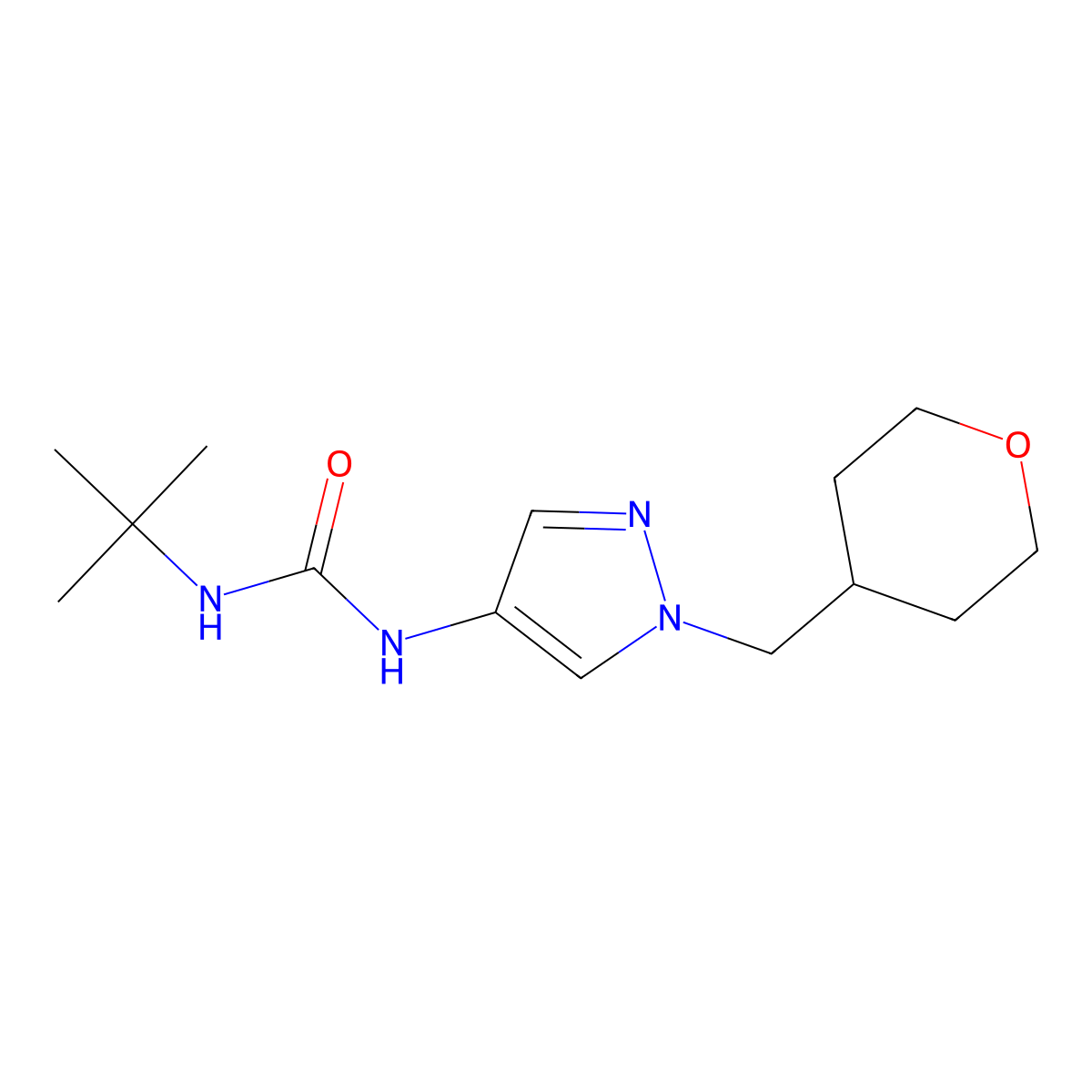 1-(tert-butyl)-3-(1-((tetrahydro-2H-pyran-4-yl)methyl)-1H-pyrazol-4-yl)urea molecular structure, CAS 1705188-85-7