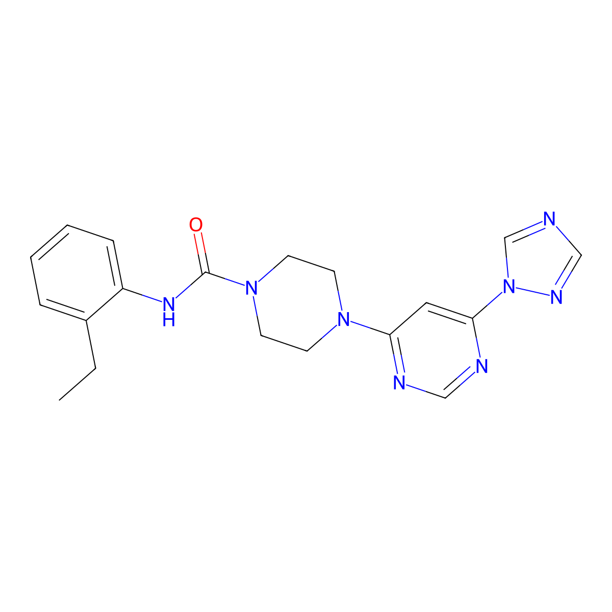 4-(6-(1H-1,2,4-triazol-1-yl)pyrimidin-4-yl)-N-(2-ethylphenyl)piperazine-1-carboxamide molecular structure, CAS 1705191-02-1