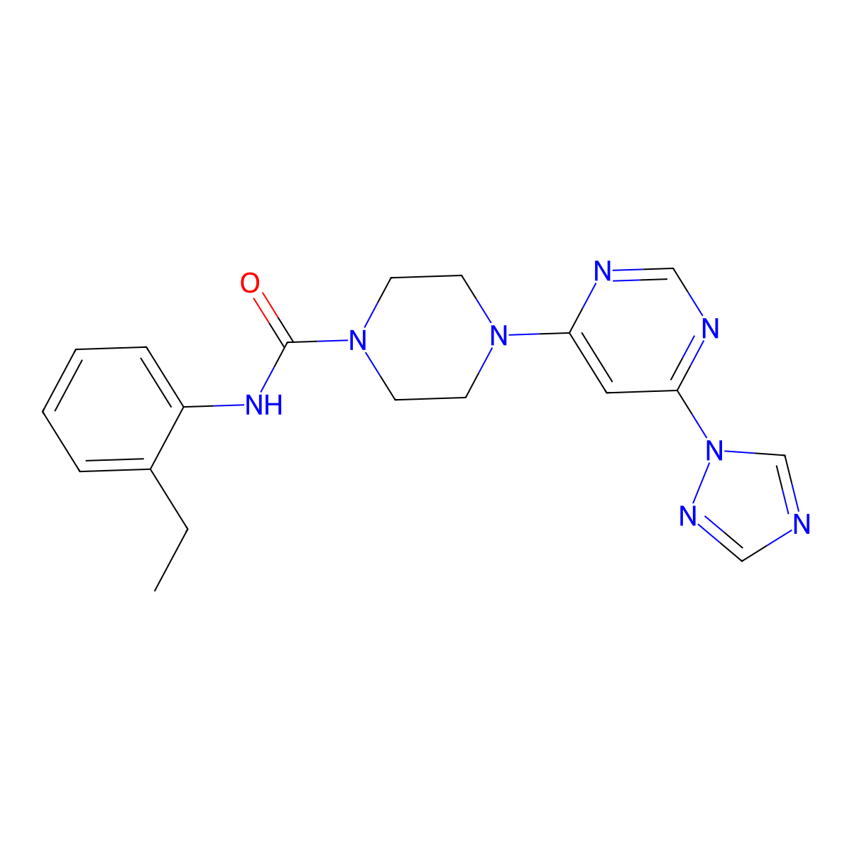 4-(6-(1H-1,2,4-triazol-1-yl)pyrimidin-4-yl)-N-(2-ethylphenyl)piperazine-1-carboxamide molecular structure, CAS 1705191-02-1