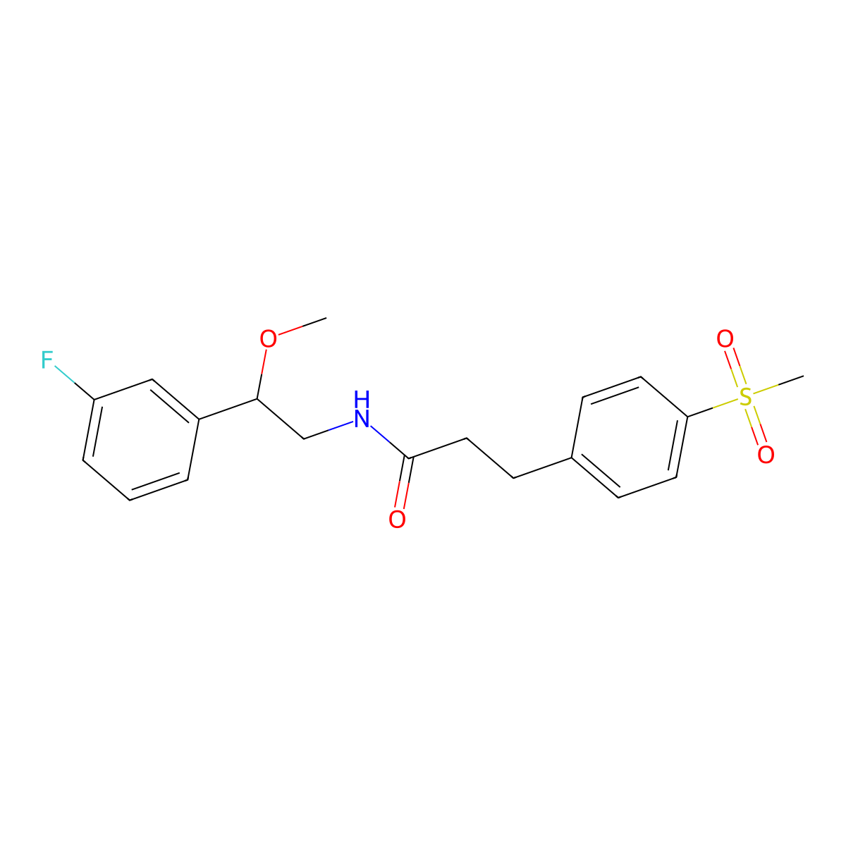N-(2-(3-fluorophenyl)-2-methoxyethyl)-3-(4-(methylsulfonyl)phenyl)propanamide molecular structure, CAS 1705191-78-1
