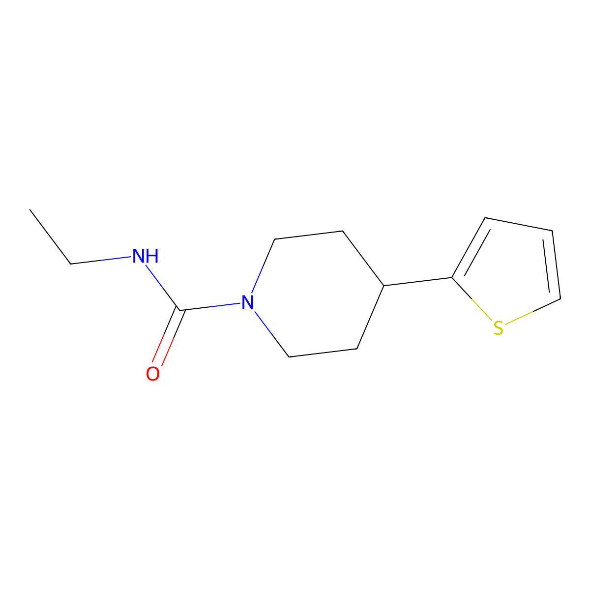 N-ethyl-4-(thiophen-2-yl)piperidine-1-carboxamide molecular structure, CAS 1705193-02-7