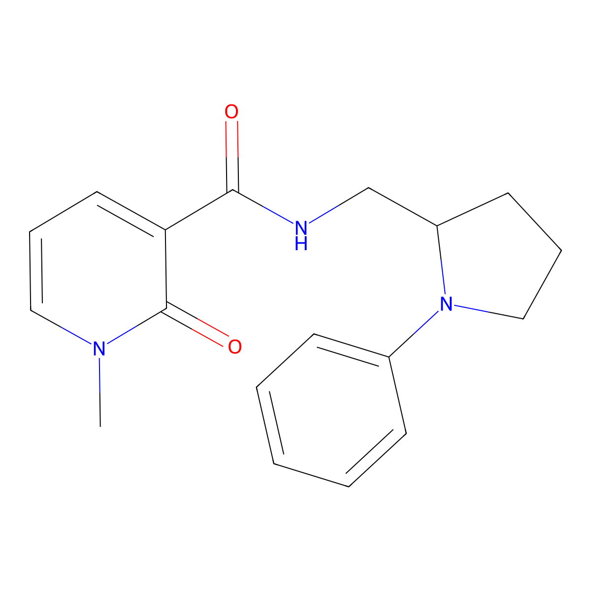 1-methyl-2-oxo-N-[(1-phenylpyrrolidin-2-yl)methyl]-1,2-dihydropyridine-3-carboxamide molecular structure, CAS 1705196-42-4