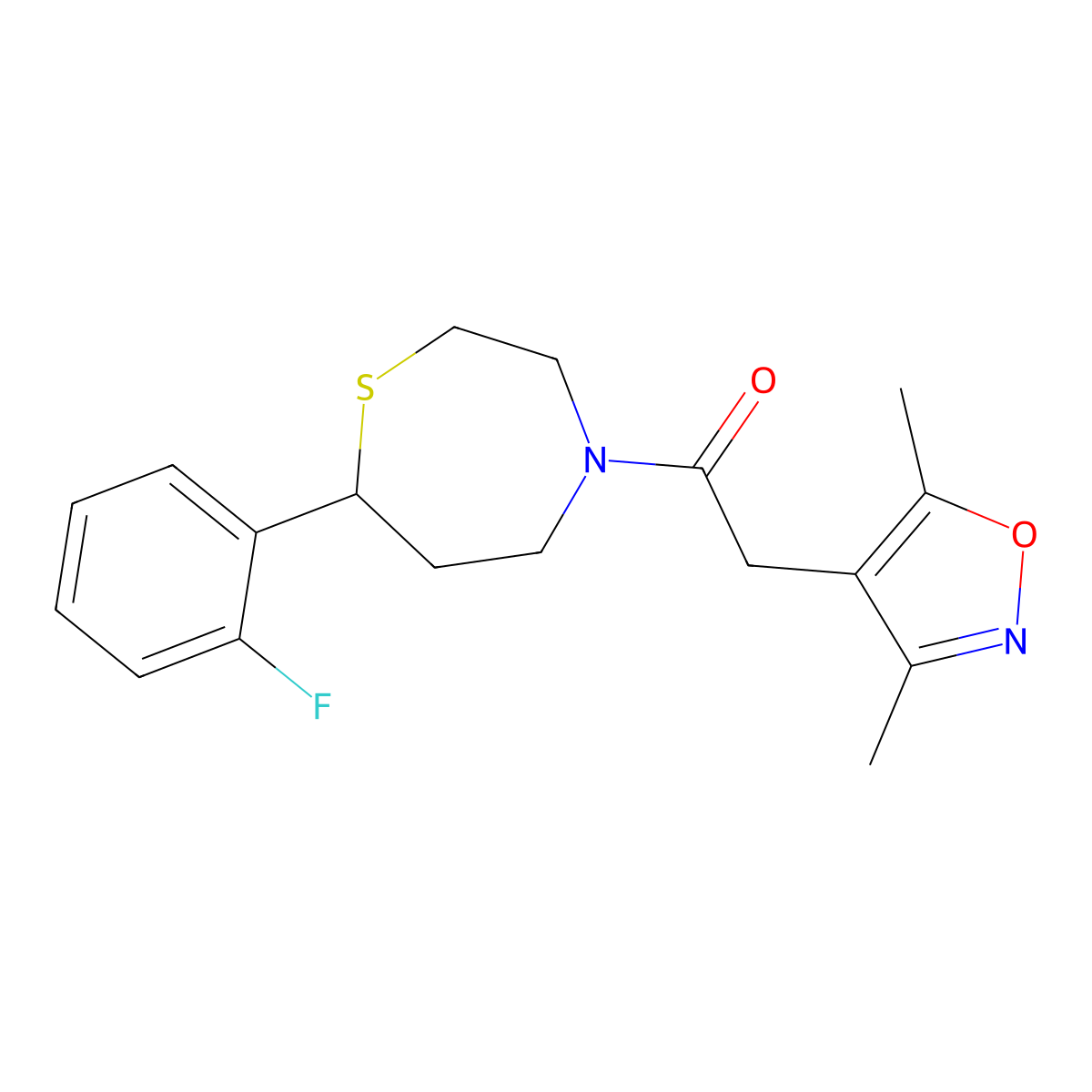 2-(3,5-Dimethylisoxazol-4-yl)-1-(7-(2-fluorophenyl)-1,4-thiazepan-4-yl)ethanone molecular structure, CAS 1705196-97-9