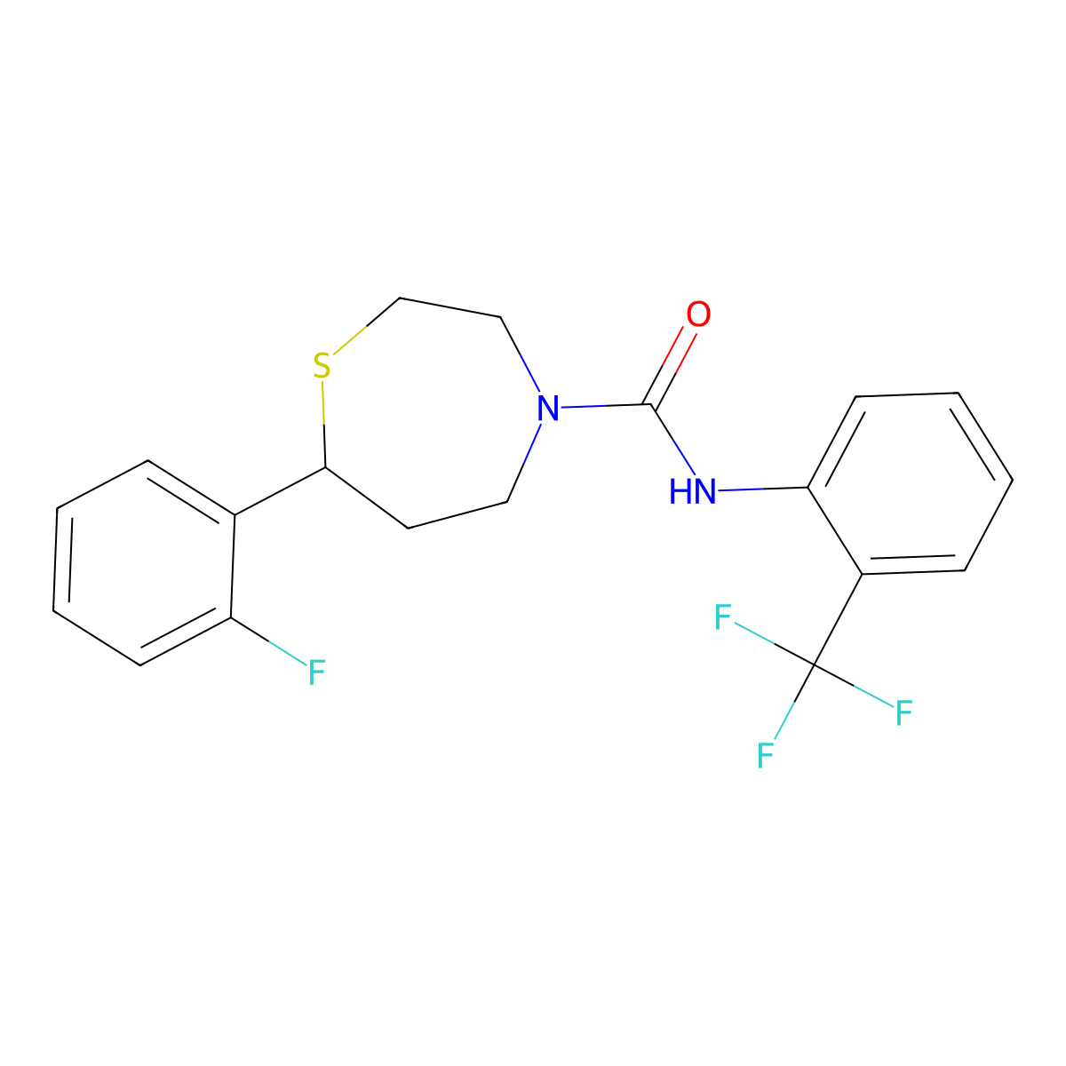 7-(2-fluorophenyl)-N-[2-(trifluoromethyl)phenyl]-1,4-thiazepane-4-carboxamide molecular structure, CAS 1705197-77-8